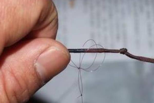 手钓鱼竿安装鱼线的方法，在鱼线上做出活扣再插入竿稍